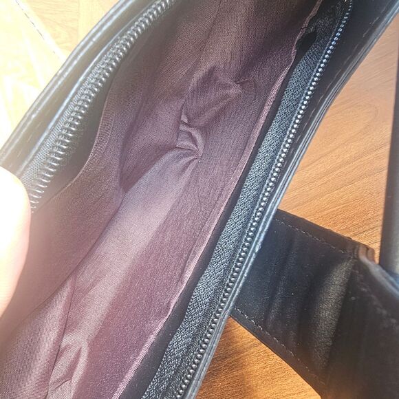 Brand New Black Clutch with Modern Buckle and Crescent Shape - Picture 3 of 4